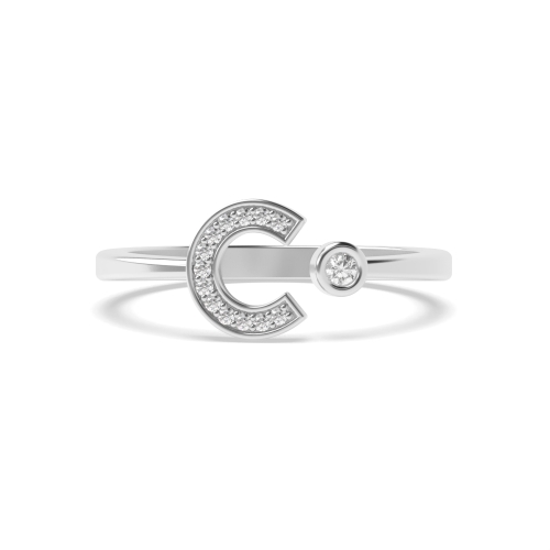 Bezel Setting Round Alphabet letter c Engagement Rings