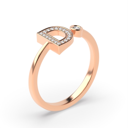 Bezel Setting Round Rose Gold Initial letter d Engagement Rings