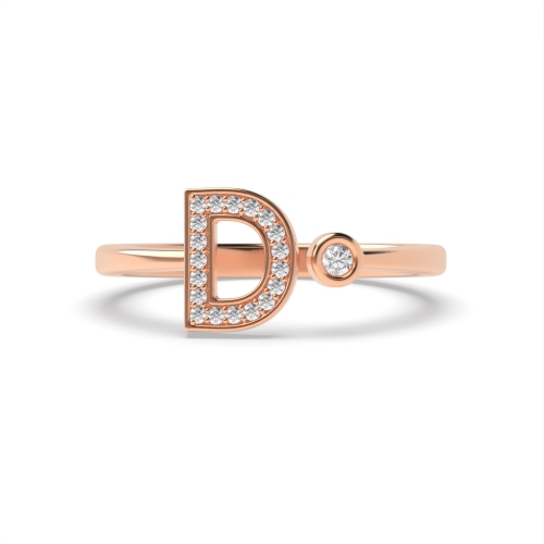 Bezel Setting Round Rose Gold Initial letter d Engagement Rings