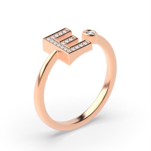 Bezel Setting Round Rose Gold Alphabet letter e Engagement Rings