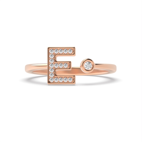 Bezel Setting Round Rose Gold Alphabet letter e Engagement Rings