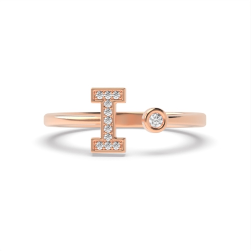 Bezel Setting Round Rose Gold Alphabet letter i Engagement Rings