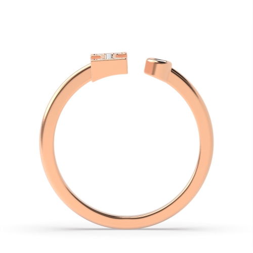 Bezel Setting Round Rose Gold Alphabet letter i Engagement Rings