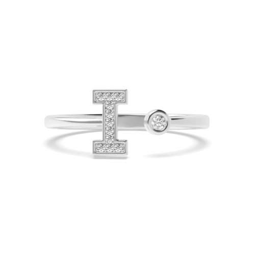 Bezel Setting Round Alphabet letter i Engagement Rings