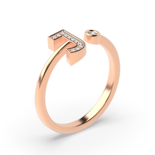 Bezel Setting Round Rose Gold Alphabet letter j initial Engagement Rings