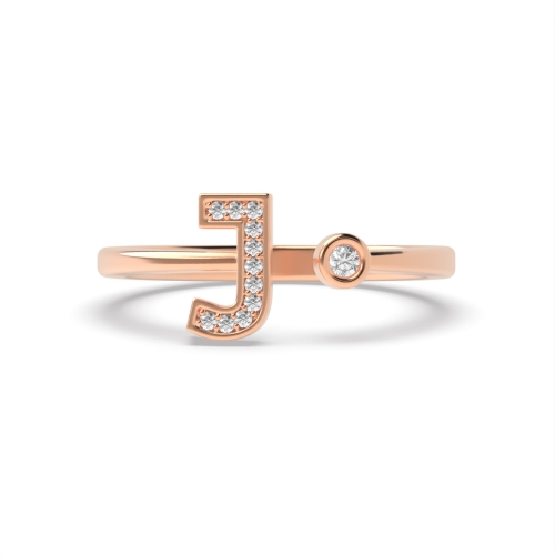 Bezel Setting Round Rose Gold Alphabet letter j initial Engagement Rings