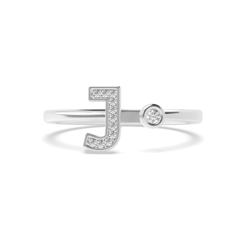Bezel Setting Round Alphabet letter j initial Engagement Rings