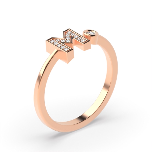 Bezel Setting Round Rose Gold Alphabet letter m Diamond Rings