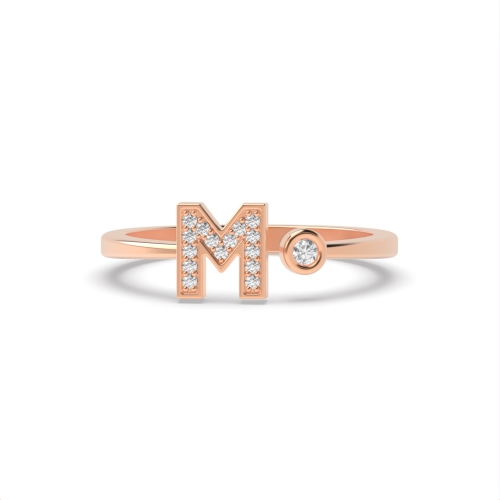 Bezel Setting Round Rose Gold Alphabet letter m Diamond Rings