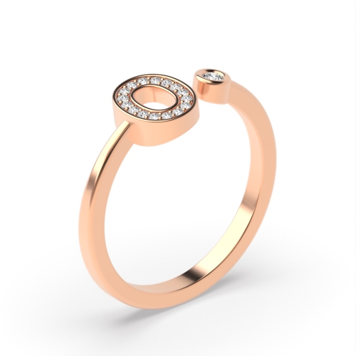Bezel Setting Round Rose Gold Initial letter o Engagement Rings