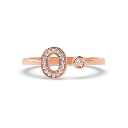 Bezel Setting Round Rose Gold Initial letter o Engagement Rings