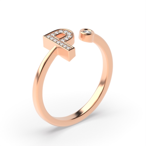 Bezel Setting Round Rose Gold Initial letter p Engagement Rings