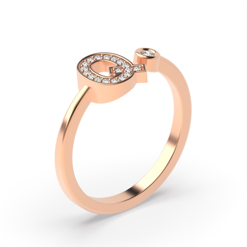 Bezel Setting Round Rose Gold Alphabet letter q Engagement Rings