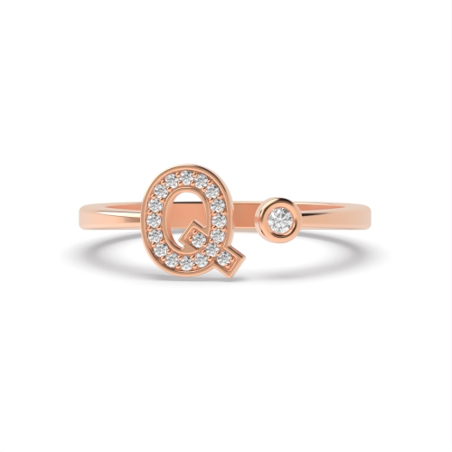 Bezel Setting Round Rose Gold Alphabet letter q Engagement Rings