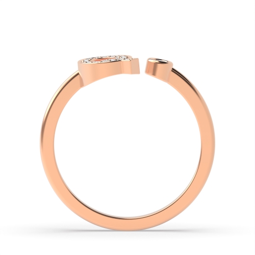 Bezel Setting Round Rose Gold Alphabet letter q Engagement Rings
