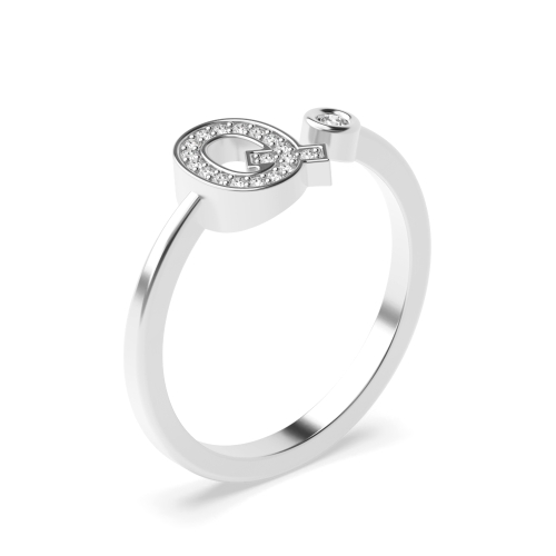 Bezel Setting Round Alphabet letter q Engagement Rings