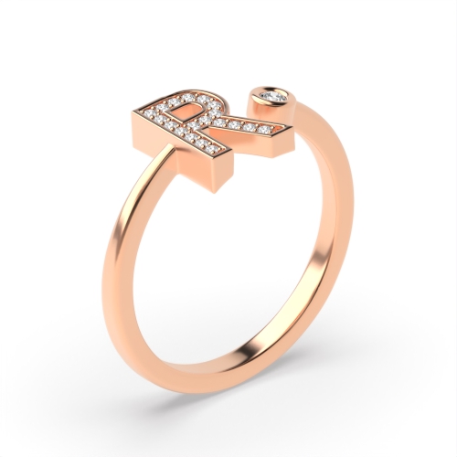 Bezel Setting Round Rose Gold Alphabet letter r Engagement Rings