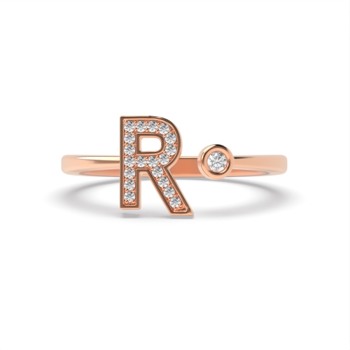 Bezel Setting Round Rose Gold Alphabet letter r Engagement Rings