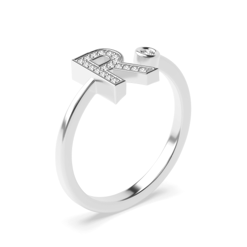 Bezel Setting Round Alphabet letter r Engagement Rings