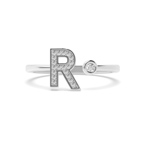 Bezel Setting Round Alphabet letter r Engagement Rings