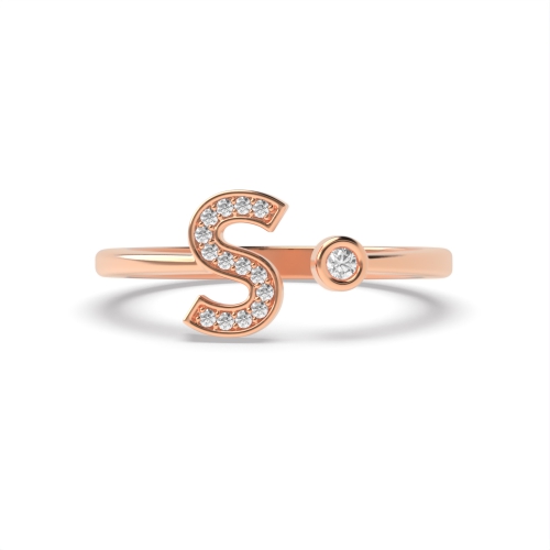 Bezel Setting Round Rose Gold Initial letter s Engagement Rings