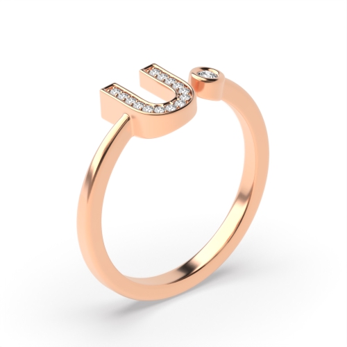Bezel Setting Round Rose Gold Initial beam Engagement Rings