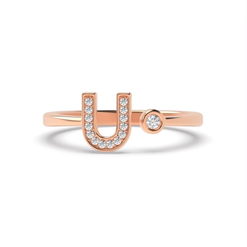Bezel Setting Round Rose Gold Initial beam Engagement Rings