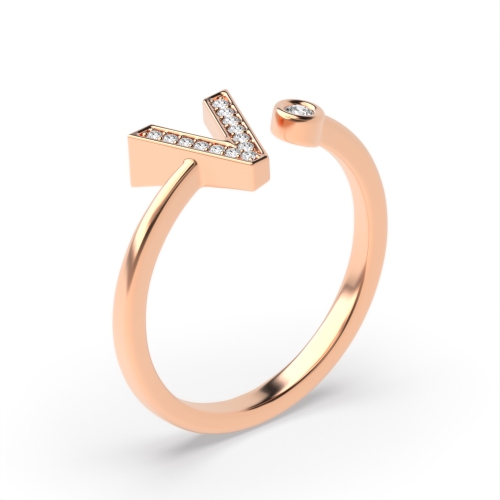 Bezel Setting Round Rose Gold Initial letter v Engagement Rings