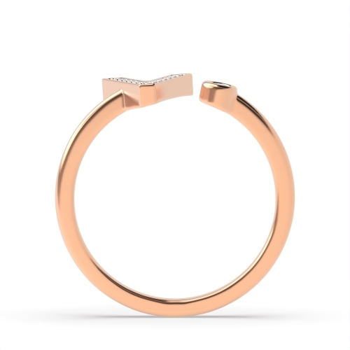 Bezel Setting Round Rose Gold Initial letter v Engagement Rings