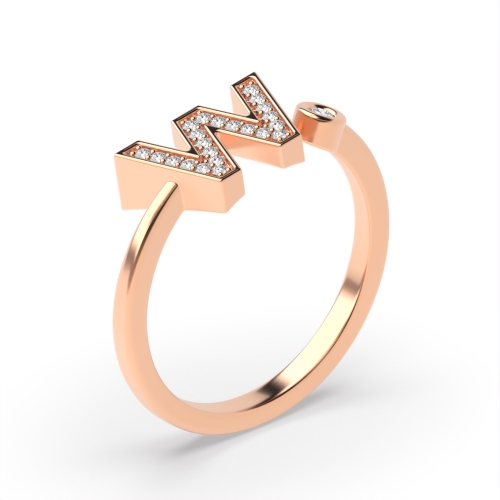 Bezel Setting Round Rose Gold Alphabet letter w Engagement Rings