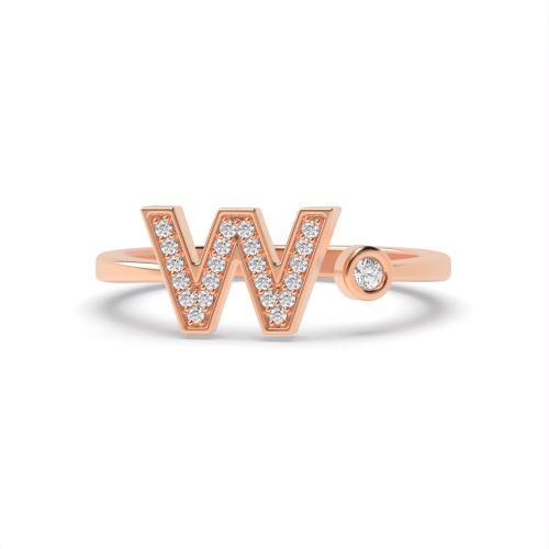 Bezel Setting Round Rose Gold Alphabet letter w Engagement Rings