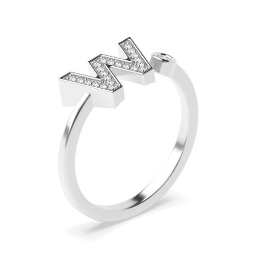 Bezel Setting Round Alphabet letter w Engagement Rings
