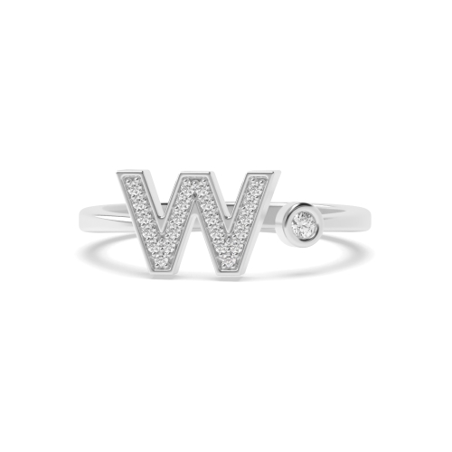 Bezel Setting Round Alphabet letter w Engagement Rings