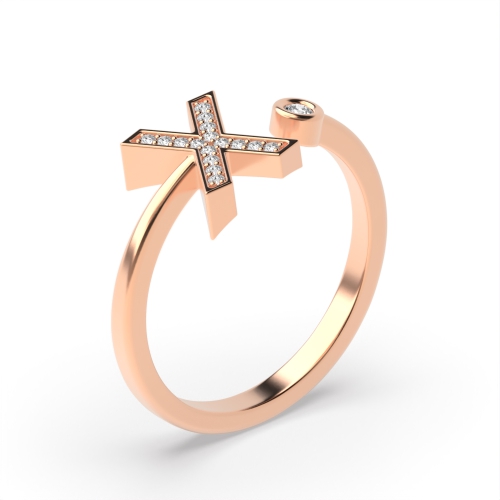 Bezel Setting Round Rose Gold Initial beam ii Engagement Rings