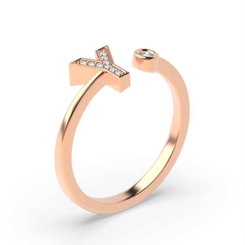 Bezel Setting Round Rose Gold Initial letter y Engagement Rings