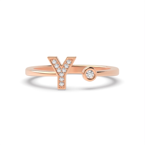 Bezel Setting Round Rose Gold Initial letter y Engagement Rings