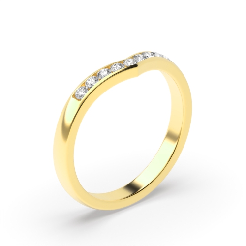 Channel Setting Round Yellow Gold V Shaped Wishbone Eternity Diamond Rings
