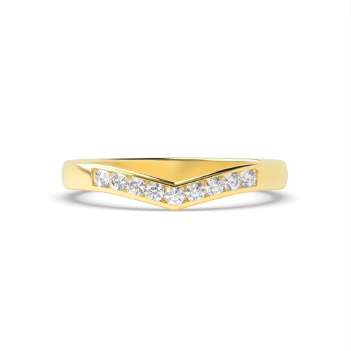 Channel Setting Round Yellow Gold V Shaped Wishbone Eternity Diamond Rings