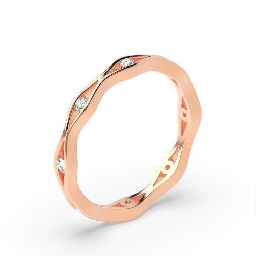 Channel Setting Round Rose Gold Wavy wedding Eternity Diamond Rings