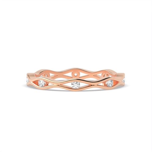 Channel Setting Round Rose Gold Wavy wedding Eternity Diamond Rings
