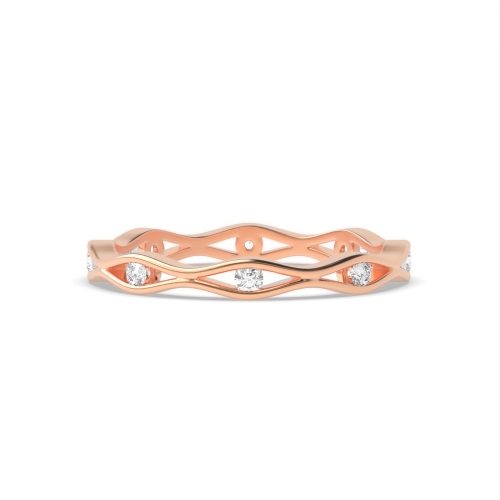Channel Setting Round Rose Gold Wavy wedding Women's Shaped Diamond Rings