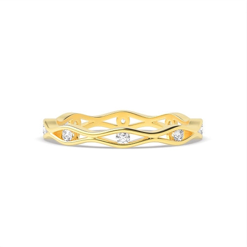 Channel Setting Round Yellow Gold Wavy wedding Eternity Diamond Rings