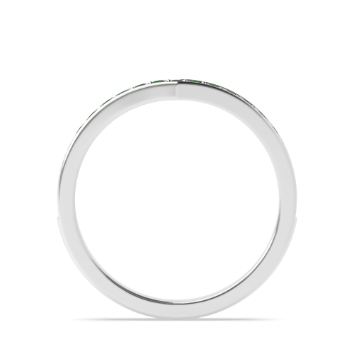 Pave Setting Round V Shaped Wishbone Emerald Half Eternity Diamond Ring