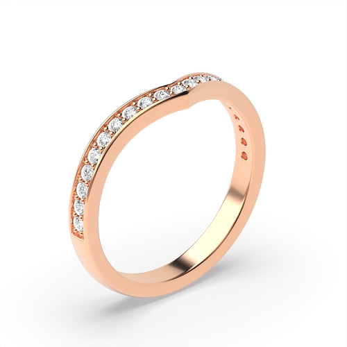Pave Setting Round Rose Gold V shaped wishbone Women's Shaped Diamond Rings