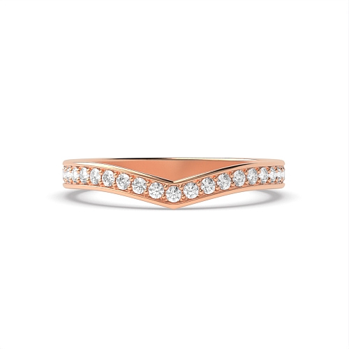 Pave Setting Round Rose Gold V shaped wishbone Women's Shaped Diamond Rings