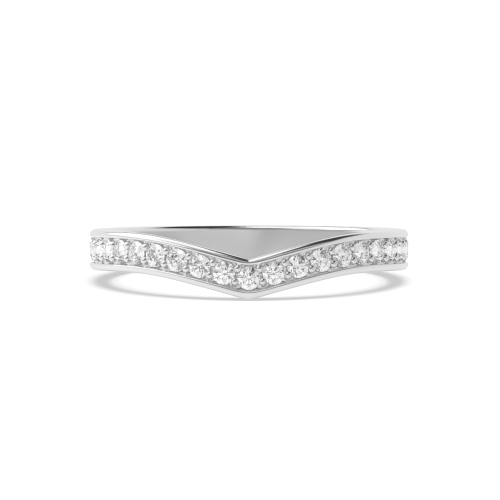 Pave Setting Round V Shaped Wishbone Half Eternity Wedding Band