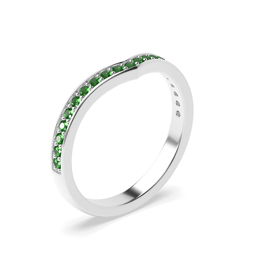 Pave Setting Round V shaped wishbone Emerald Diamond Rings