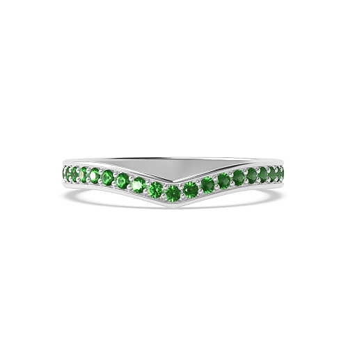 Pave Setting Round V shaped wishbone Emerald Diamond Rings