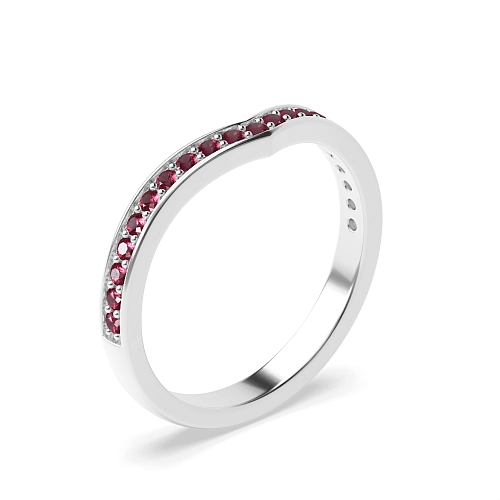 Pave Setting Round V shaped wishbone Ruby Diamond Rings