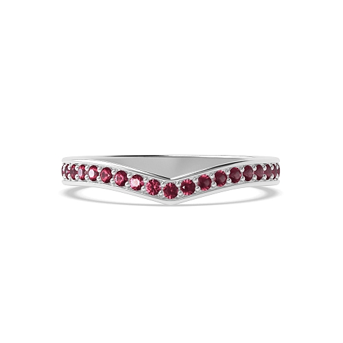 Pave Setting Round V shaped wishbone Ruby Diamond Rings